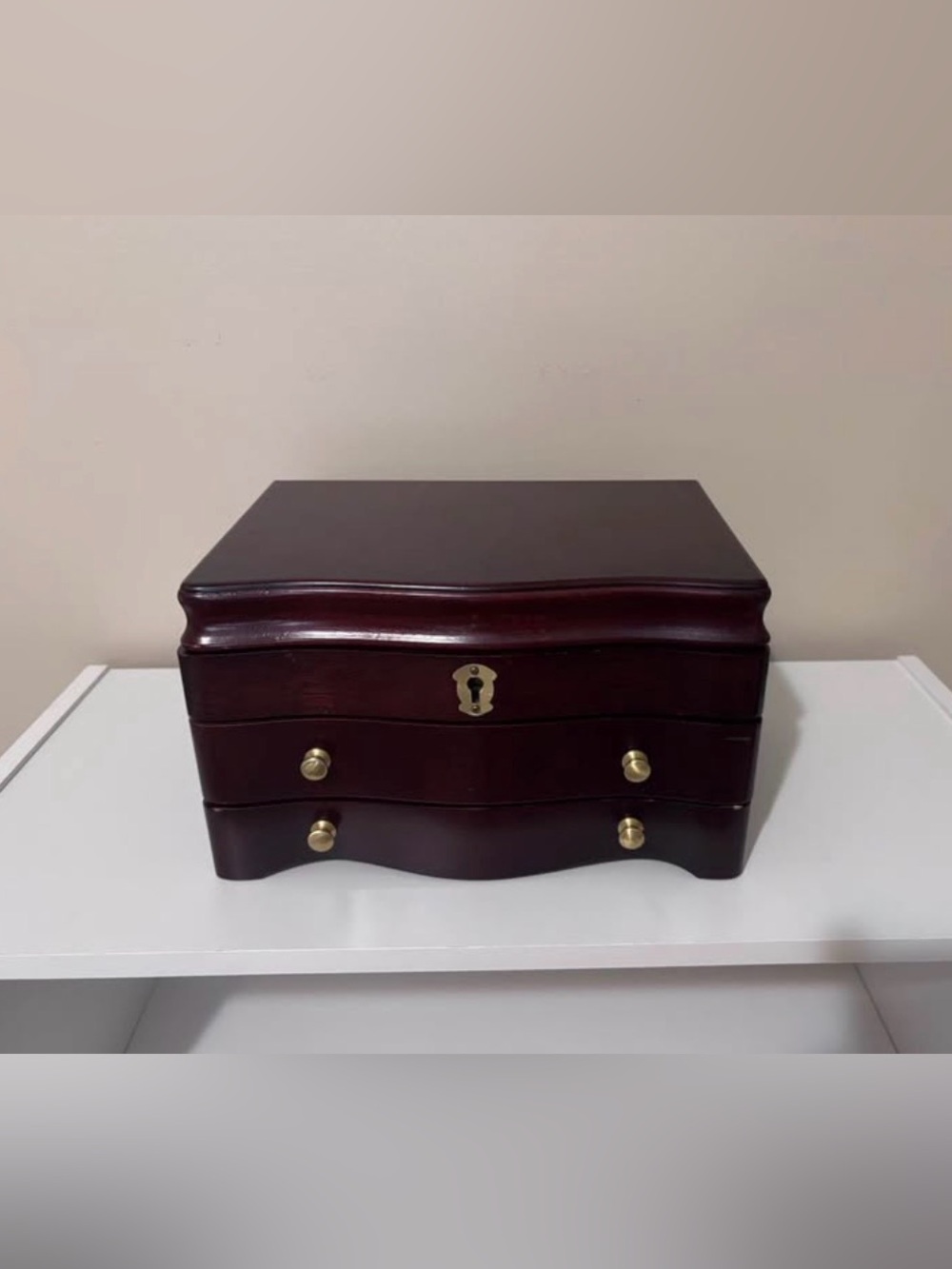 Classic Mahogany Jewelry Box with Brass Hardware